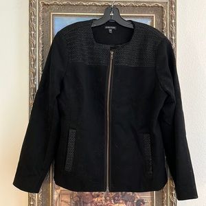 Black wool Eileen Fisher zip jacket, size L